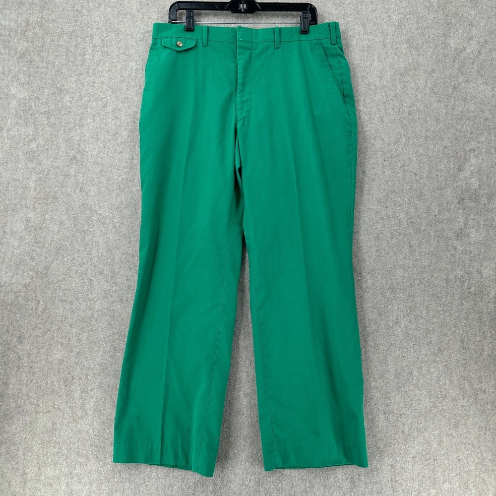 Vintage Pants Slacks 34x29 Green Polyester Flare Leg 70s Golf Disco‎ Cotton